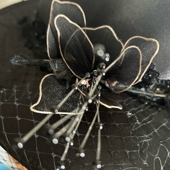 Vintage Black Wide Brim Hat w Veil - Picture 5 of 14